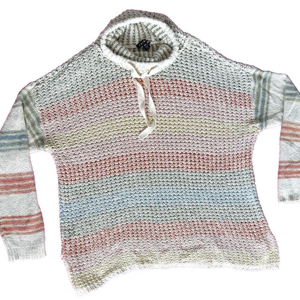 Tribal Brand Women L Oversized Waffle Knit Rainbow Sweater Cowl Neck COMFY